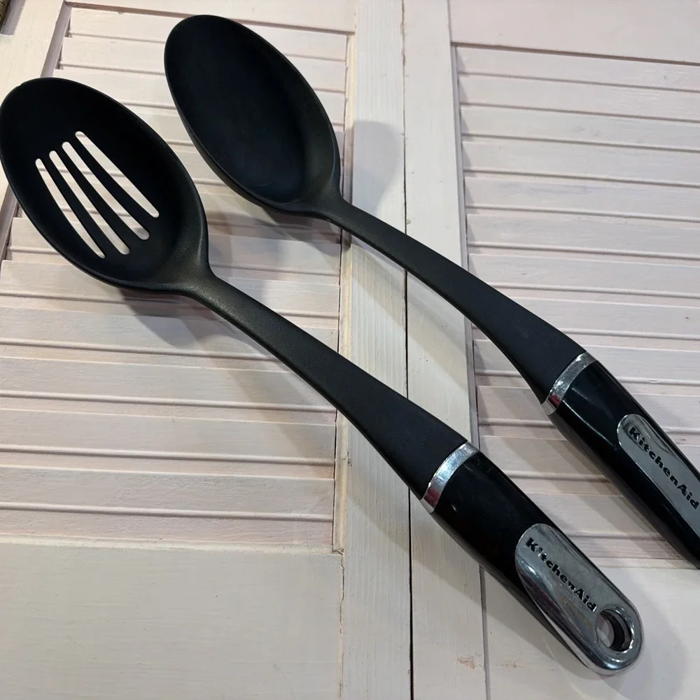 Spoon Set Kitchen aid Black/silver Vintage Heavy‎ Duty Slotted/serving